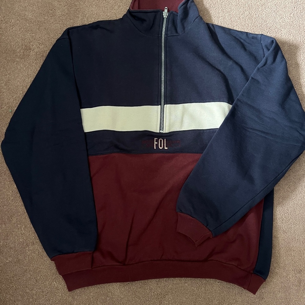 Fruit of the Loom Men's Quarter Zip Sweater - Navy and Maroon